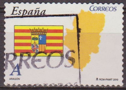 España 2010 4531 Sello º Banderas y Mapas Autonomias Aragon Timbre Espagne Spain Spagna 